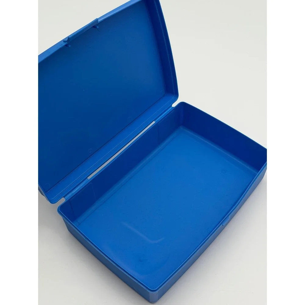 Vintage Evco Blue Plastic Large School Box 625 Made in USA Pencil Case Retro